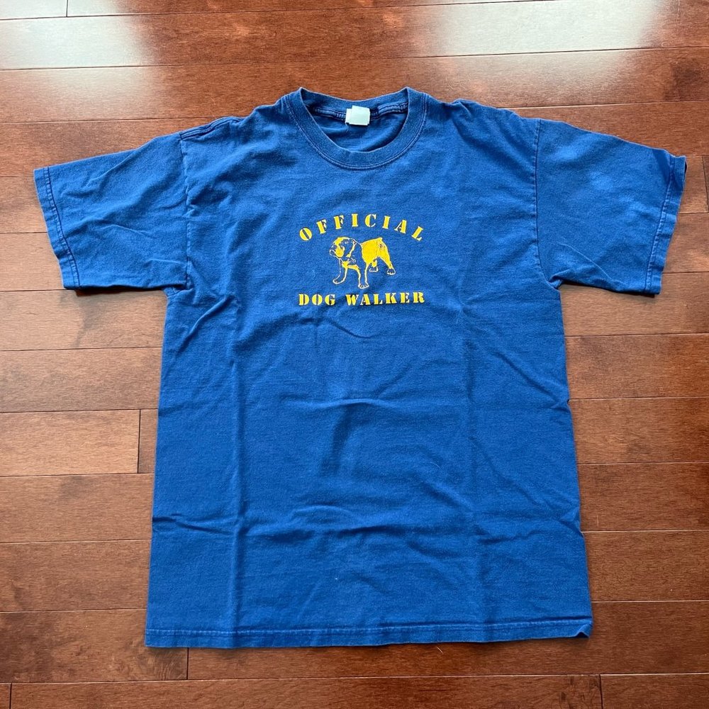 Official Dog Walker Short Sleeve T-Shirt Blue Mens Large Bulldog